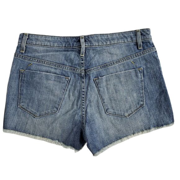 Mossimo Women’s Jean Shorts Sz 8/29 High Rise Denim Stretch Blue Button Fly Raw - Picture 2 of 7